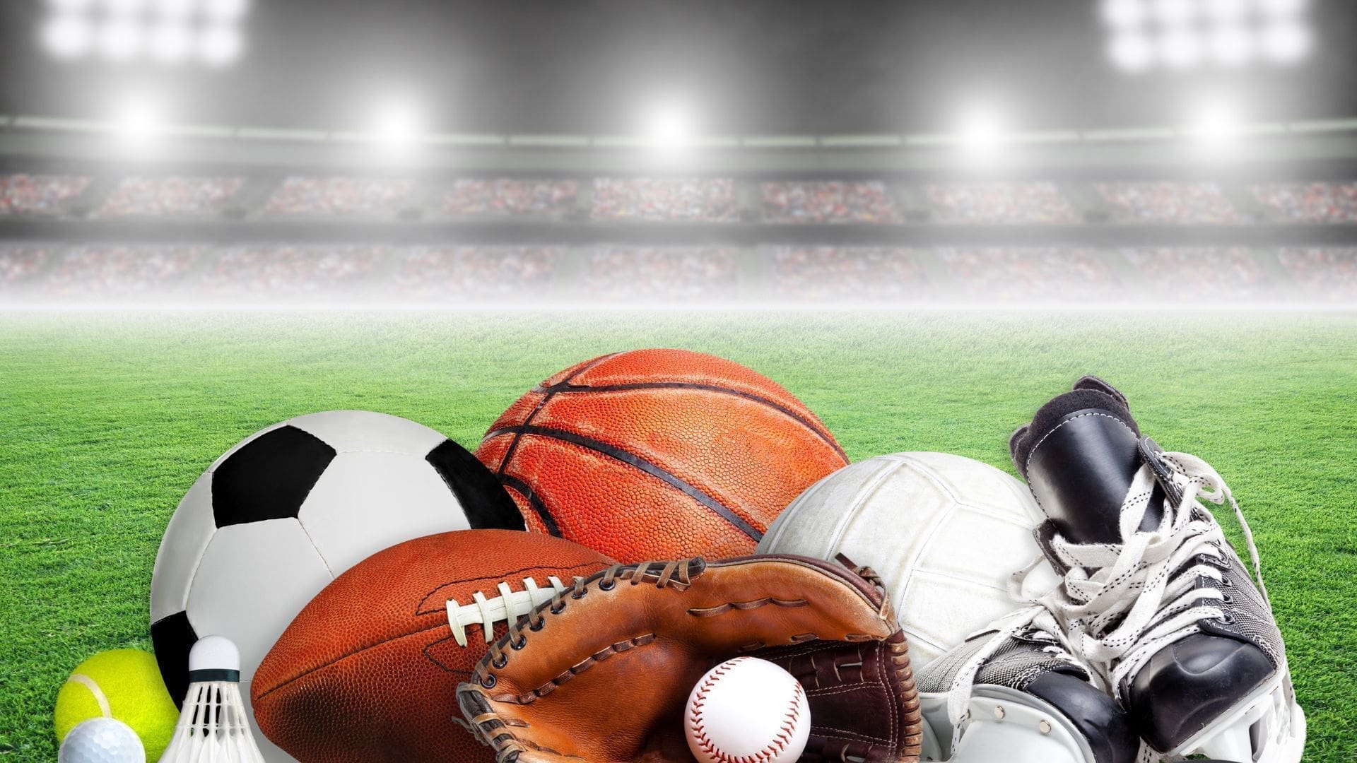 Sports Equipment For All Seasons in Stadium Background